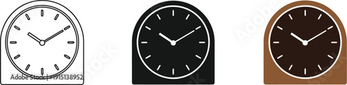 Simple clock icons in various designs and colors for user interface elements and graphics