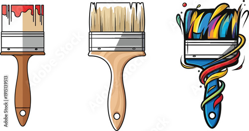 Colorful paintbrushes with vibrant bristles and wooden handles for artistic and decorative purposes displayed