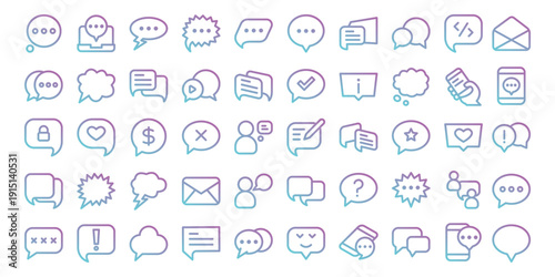Speech bubble gradient icons set.Web gradient line icons collection related chat, message,speaking, talking, discussion.Vector illustration