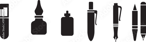 Collection of stationery and writing instruments on transparent background