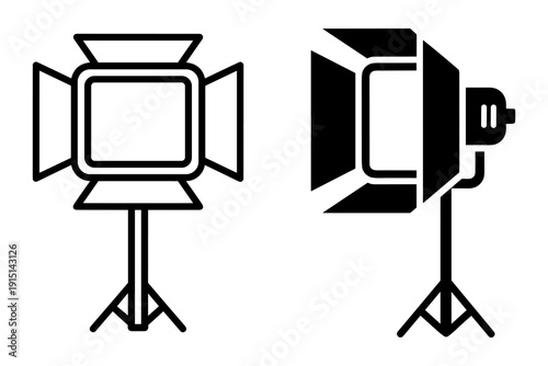 Studio Lighting Equipment Icons Set on White Background