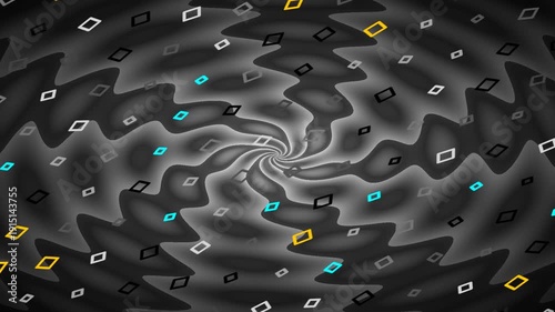 Creating a Dynamic Abstract Motion Scene with Swirling Grayscale Shapes and Floating Squares