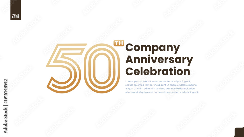 Obraz premium 50th anniversary gold corporate banner with luxury minimal number design on light background