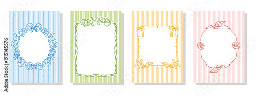Hand-drawn summer seashell frames set with coastal ocean elements and striped backgrounds in pastel colors.