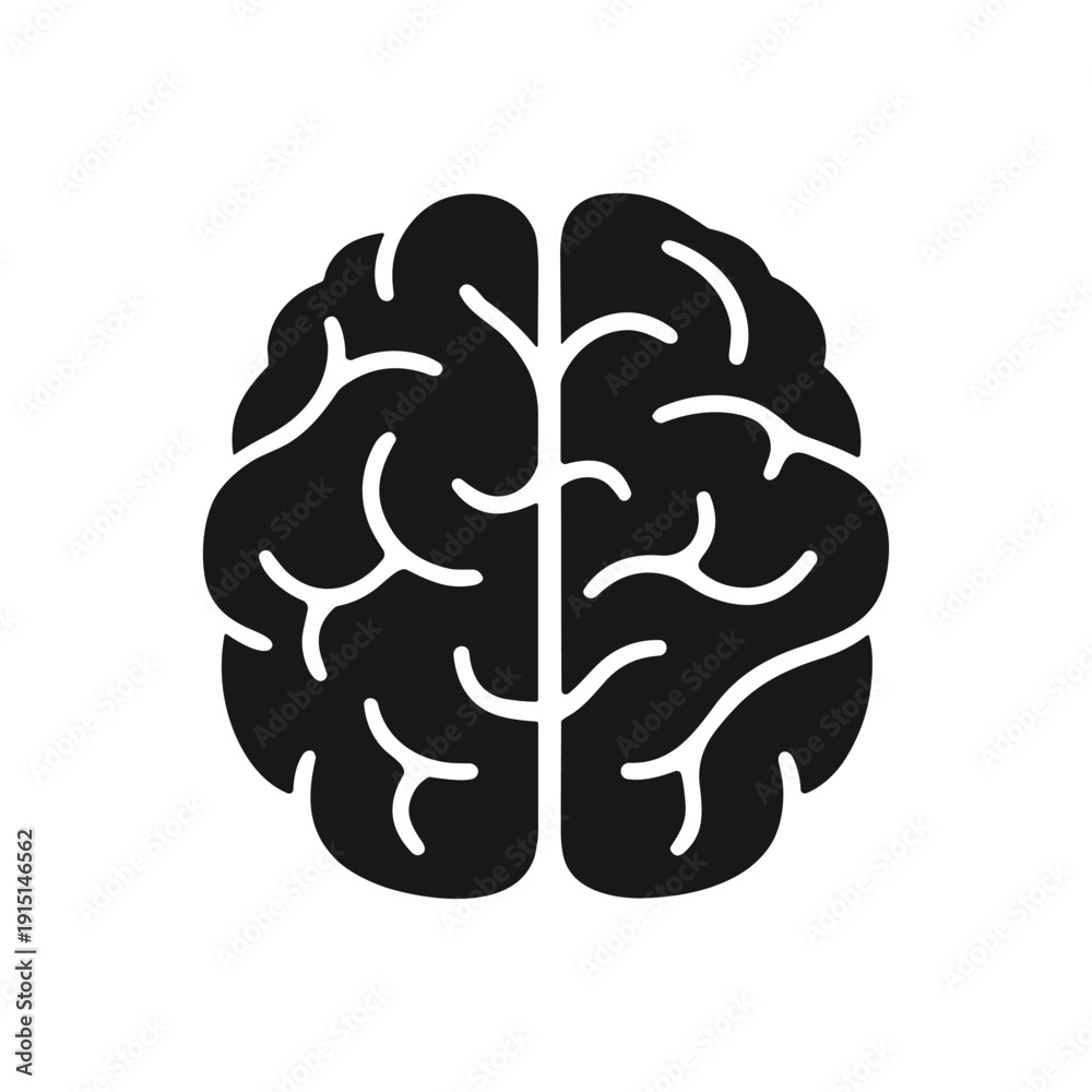 Fototapeta premium Solid black icon set vector illustration brain symbol neuroscience psychology AI concept