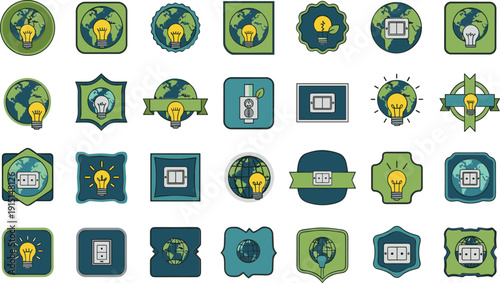 Eco friendly light bulb and earth icons for sustainable energy concepts