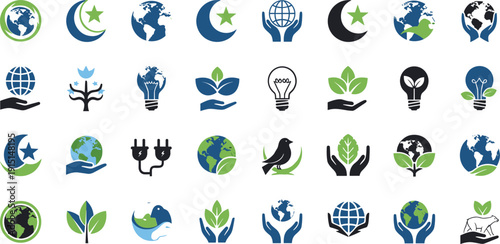 Eco friendly symbols and logos for sustainable living and green initiatives