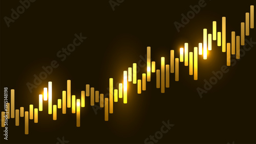 Glowing golden bar chart on dark background represents financial growth and success