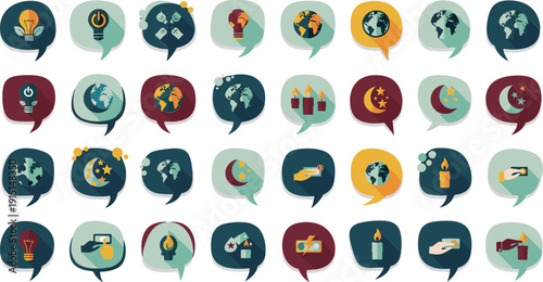 Vibrant speech bubbles with eco-friendly and business icons