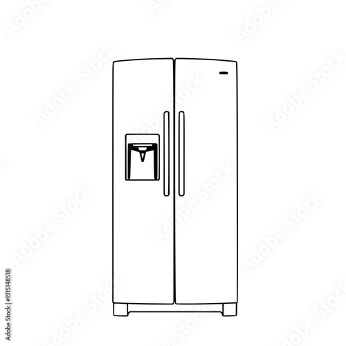 Modern double-door refrigerator silhouette illustration, minimalist kitchen appliance design in vector format, isolated on clean white background