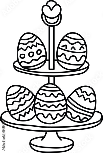 Line Art of Decorated Easter Eggs on a Tiered Stand