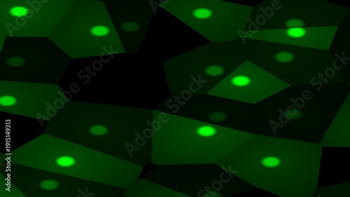 moving geometric shapes in dim green lighting