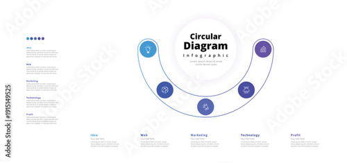 Modern minimalist, elegant, clean, circular steps, editable infographic design template, vector