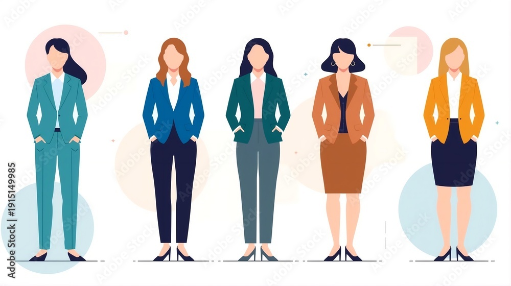 Fototapeta premium Professional Women Characters Standing Together Illustration.