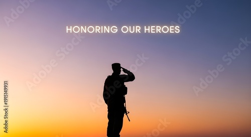 Soldier Silhouetted Against a Vibrant Sunset, Saluting and Honoring Our Heroes