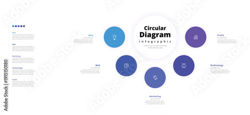 Modern minimalist, elegant, clean, circular steps, editable infographic design template, vector