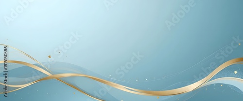 Abstract flowing golden and blue waves on a soft blue background.
