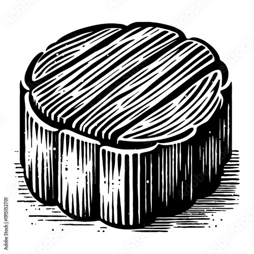 Round Chocolate Cake With Dark Frosting And White Stripes Isolated On White Background