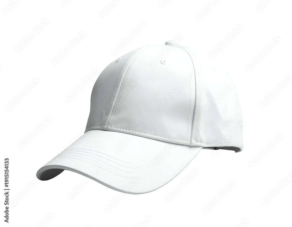 Fototapeta premium Plain white baseball cap, classic style, isolated on black