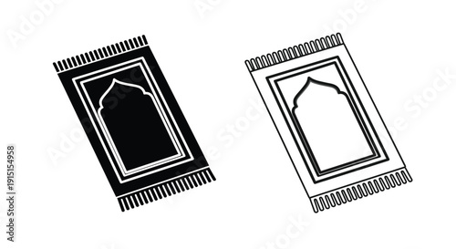 Two islamic prayer rugs depicted in black and white silhouette