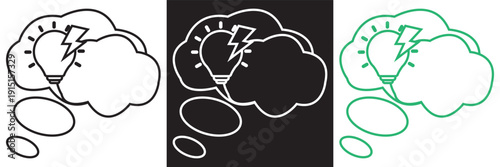 Idea and Innovation Web Icon Vector Set. Collection of idea and innovation web icons featuring brain, light bulb, lightning bolt and teamwork symbols in outline style.EPS10/AI.