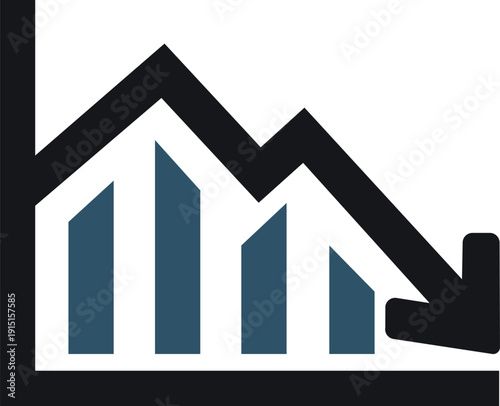 Decrease icon. Graph, charts, market trends, profit, loss, and more. Vector illustration