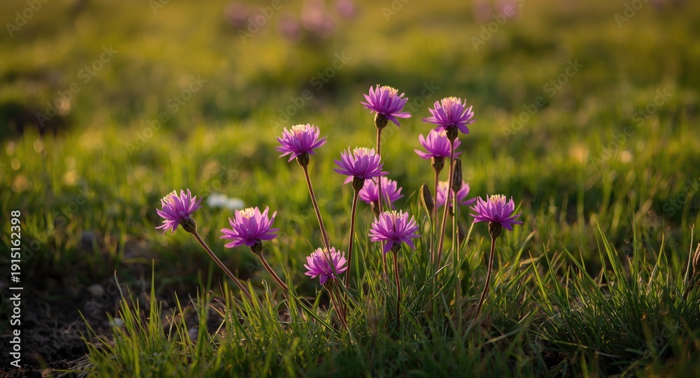 Obraz premium Striking purple saffron flowers blooming with content gatherers in picturesque golden hour field