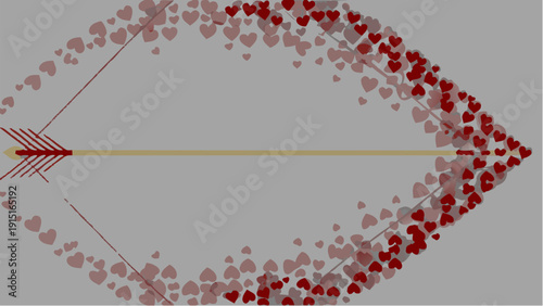 Valentine's Day themed arrow shot through heart symbols in red and pink hues