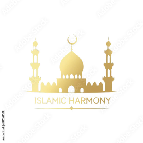 Minimal Islamic Mosque Silhouette Background in Green and Gold