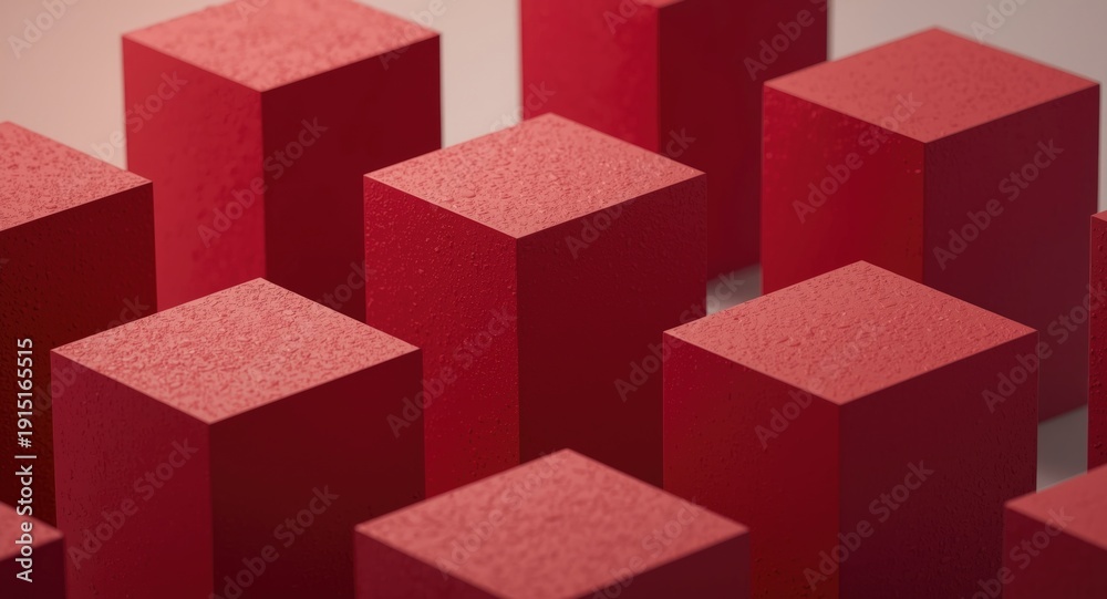 Fototapeta premium Grouped crimson blocks portraying a three dimensional modular design