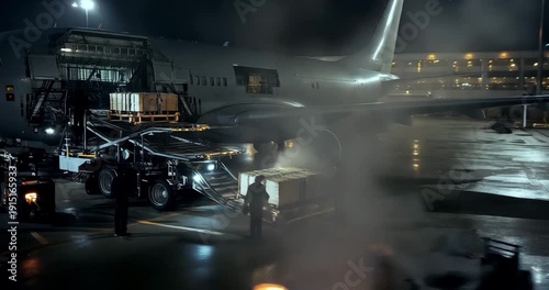 Wallpaper Mural Airplane being loaded with cargo at night airport Torontodigital.ca