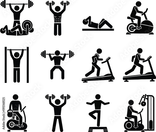 Gym Fitness Exercise Workout Icons Set Vector Collection
