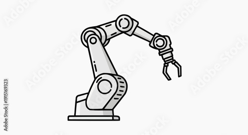 Minimalist illustration of a robotic arm with a claw