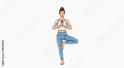 A woman in a yoga pose with one leg raised