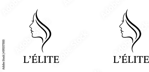 L'elite Luxury Beauty Vector Logo Template, Elegant Woman Face Silhouette with Long Hair Profile Icon, Minimalist Design for Hair Salon, Cosmetics, Spa, Fashion and Skincare Branding.
