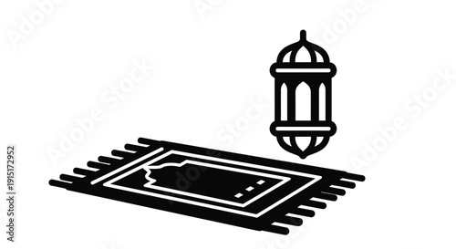 Islamic lantern and prayer rug in a flat style silhouette