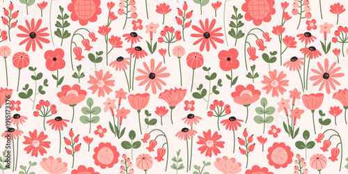 Floral Seamless Pattern, Stylized Wildflowers