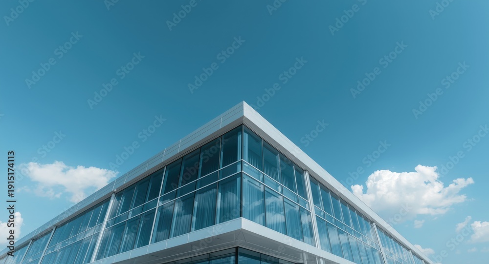 Fototapeta premium office building exterior under wide open blue sky