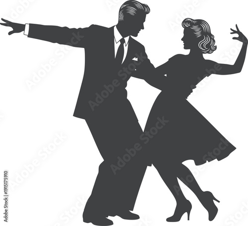 Elegant Dancing Couple Silhouette Vector