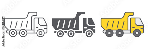 Dump truck line icon, transport and automobile, tipper truck sign, vector graphics, a linear pattern on a white background.