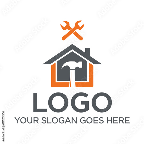 A logo with a house and tools for a home repair service