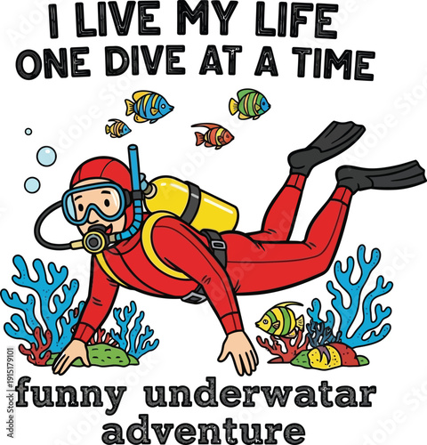 Scuba diver in red wetsuit exploring underwater scene with fish and coral reefs