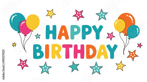 Colorful Happy Birthday Greeting with Balloons.
