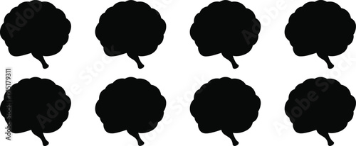 Set of Broccoli Silhouettes Isolated on White Background Featuring Fresh Vegetable Icons for Healthy Food Design