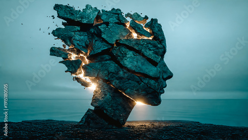 Statue en pierre avec lumière