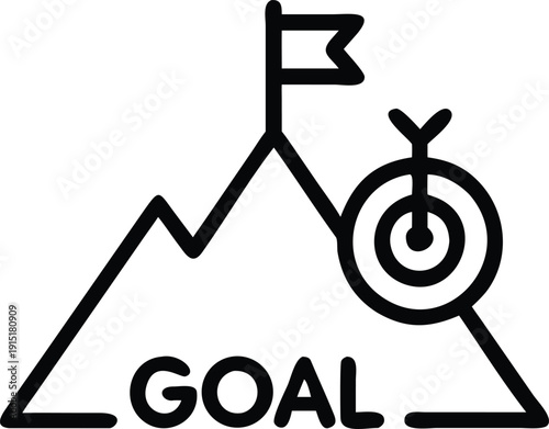 Reaching the Summit: A symbolic representation of success, the image depicts a mountain with a flag at the peak and a target. It illustrates the journey towards achieving goals.