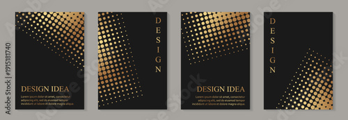 Modern geometric luxury black backgrounds for business or greeting cards with golden geometric half tone art.