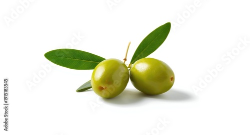 Wallpaper Mural Two green olives with fresh green leaves displayed on a minimal white background Torontodigital.ca