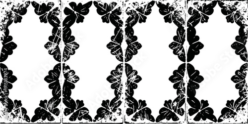 grunge butterfly frame set with floral ornate elements and distressed texture borders