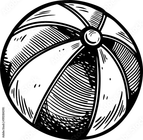 Hand drawn beach ball illustration classic summer toy with striped pattern, playful design and rounded shape
